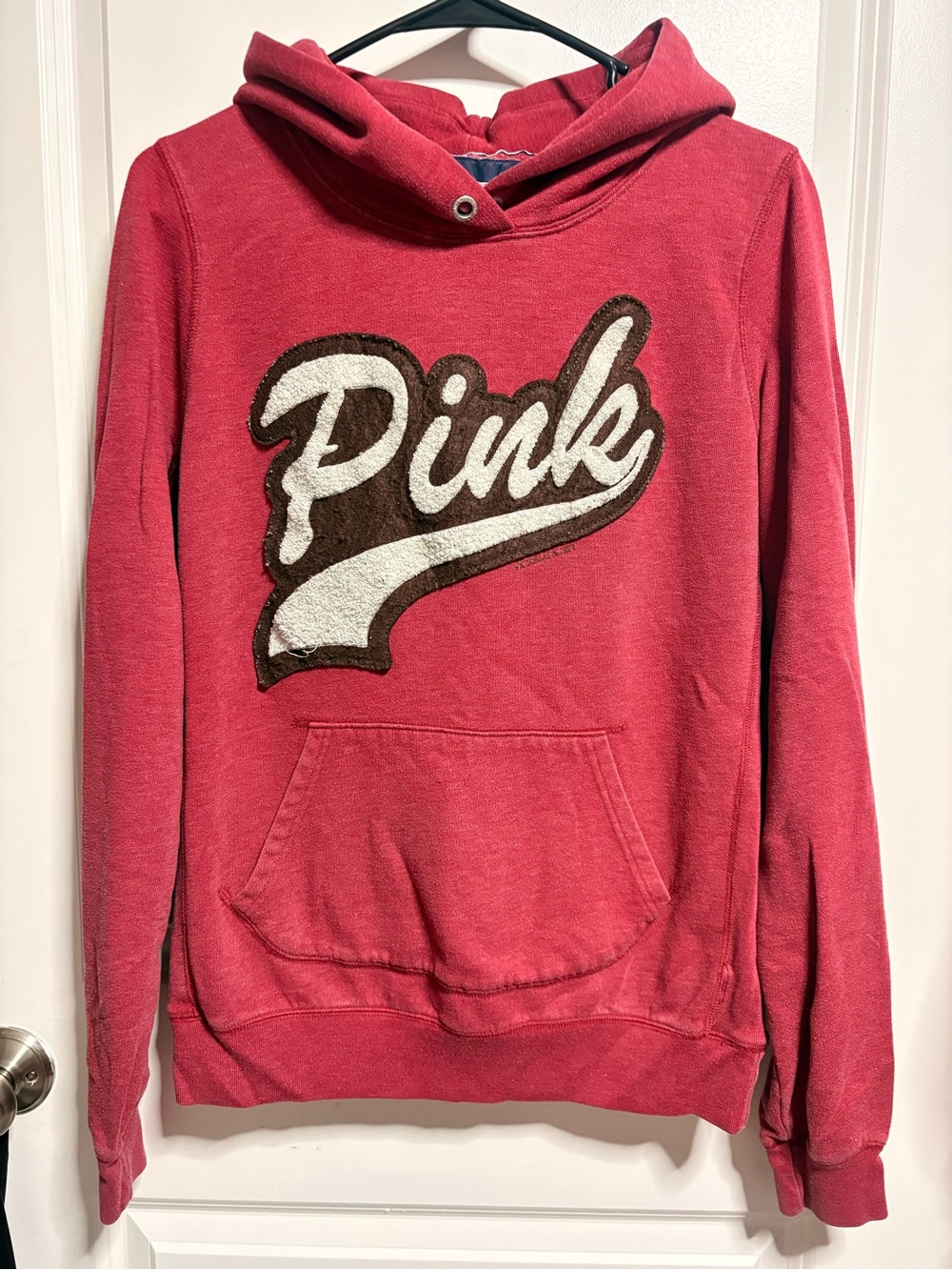 Vintage 08 PINK Victoria's Secret Pullover Hoodie with Script Applique